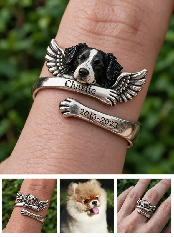 Personalized Border Collie Memorial Adjustable Ring Pet Loss Keepsake