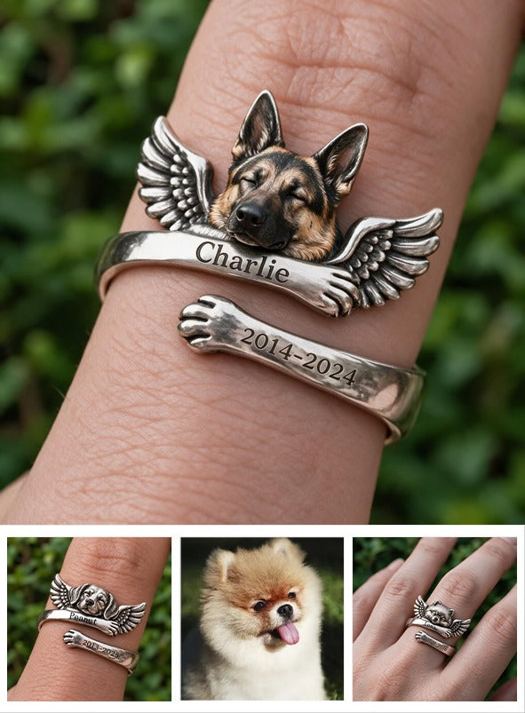 Personalized German Shepherd Pet Memorial Adjustable Ring Keepsake