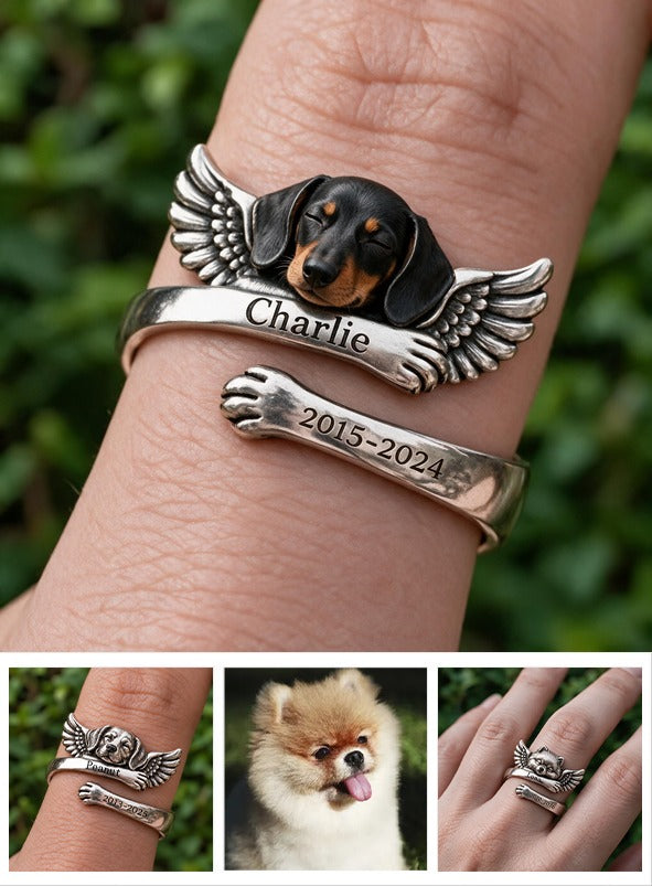 Personalized Dachshund Puppy Memorial Adjustable Ring Pet Keepsake