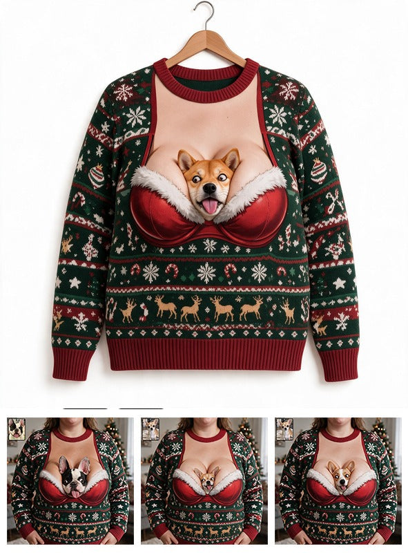 Custom Photo Christmas Adult Tan White Shiba Inu Ugly Sweater Funny Pet Holiday Apparel