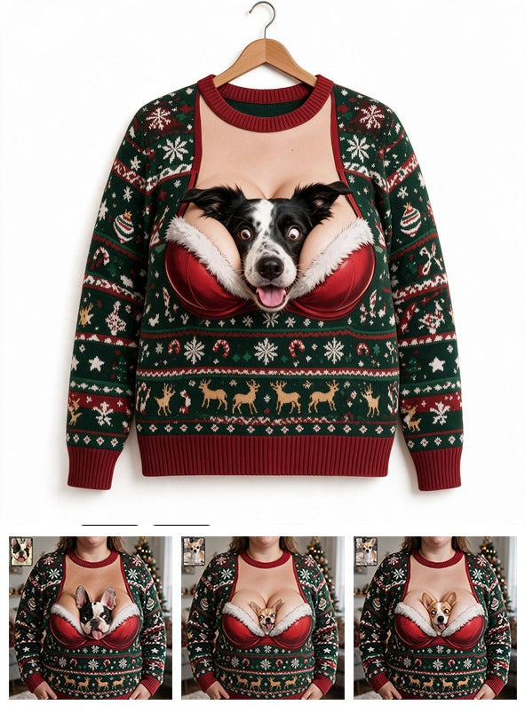 Custom Photo Christmas Funny Border Collie Ugly Sweater