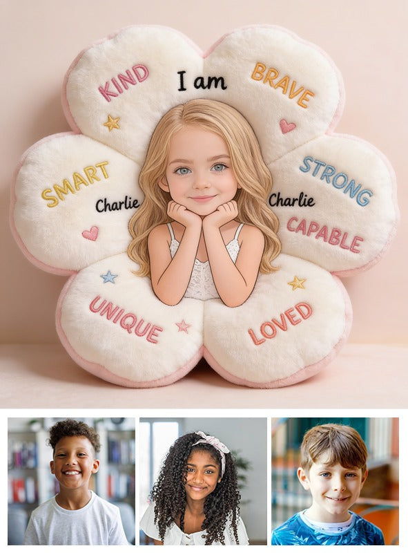 Personalized Little Girl Affirmation Faux Fur Shaped Pillow, Custom Gift for Daughter Granddaughter Niece