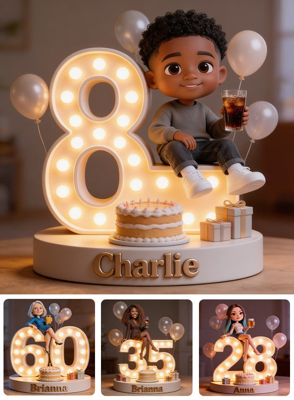 Personalized 8th Birthday Black Little Boy Custom Shaped Acrylic Plaque Gift