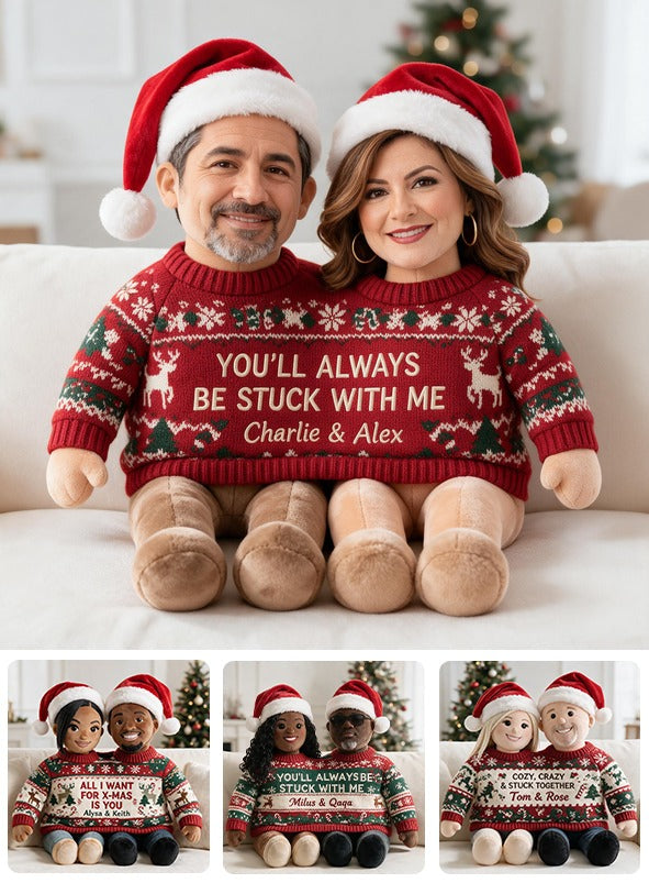 Custom Photo Christmas Middle-Aged Latino Couple Faux Fur Pillow, Husband Wife Home Gift