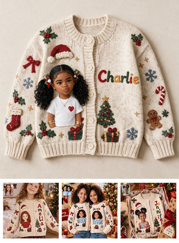 Personalized Christmas Black Little Girl Cardigan Sweater Gift for Daughter Granddaughter Niece