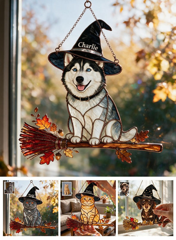 Personalized Halloween Siberian Husky 3D Printed Glass Suncatcher