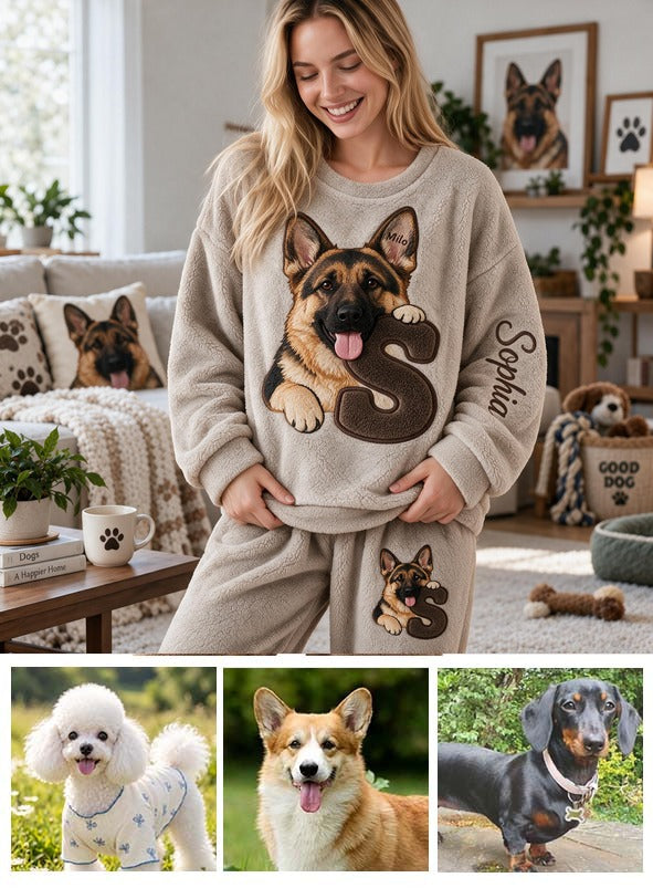 Personalized Black and Tan German Shepherd Fleece Lounge Set Dog Lover Gift