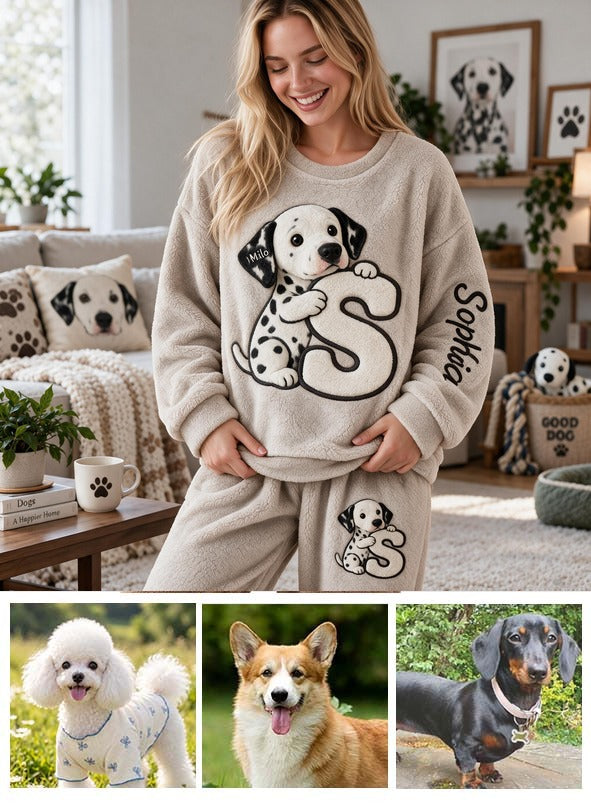 Personalized Black and White Spotted Dalmatian Fleece Lounge Set for Dog Lovers