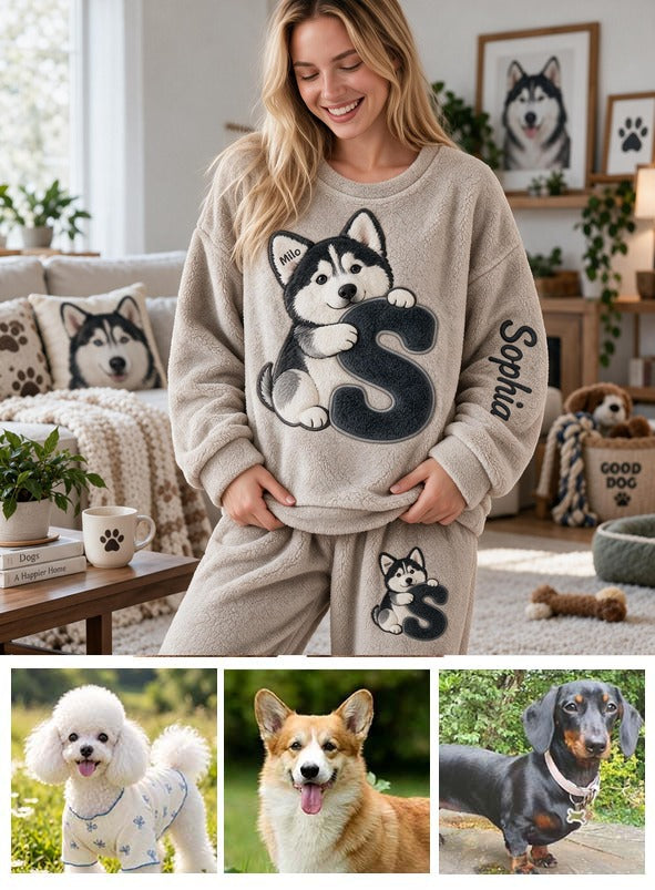 Personalized Siberian Husky Initial Fleece Lounge Set Cozy Loungewear