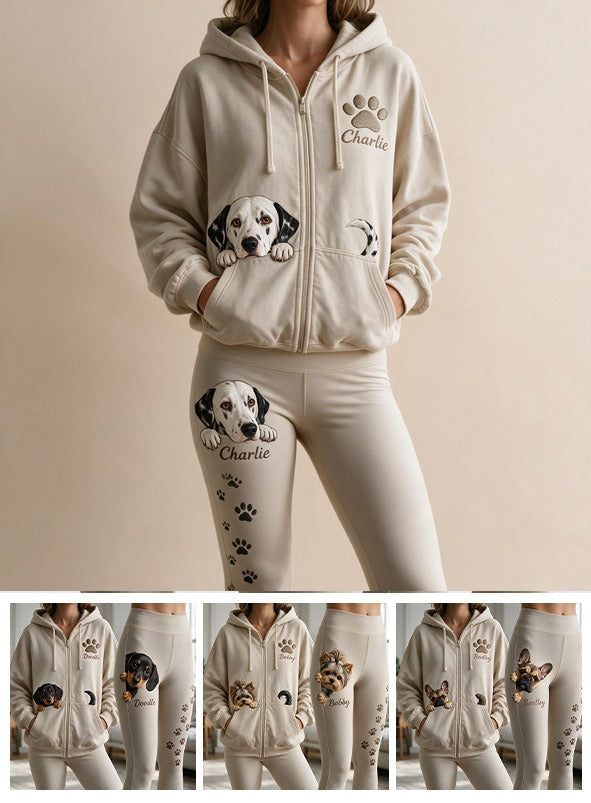 Personalized Black and White Spotted Dalmatian Zip Hoodie & Leggings Loungewear Set