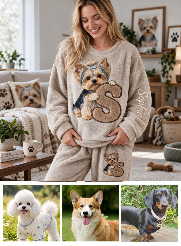 Personalized Black and Tan Yorkshire Terrier Fleece Lounge Set Dog Lover Gift