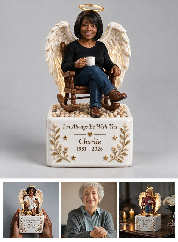 Personalized Middle-Aged Black Woman Memorial LED Light Ceramic Pot Keepsake