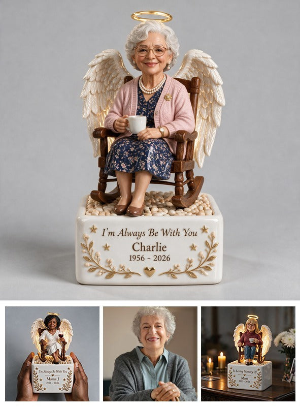 Personalized Older Black Woman Grandma Memorial LED Light Ceramic Pot