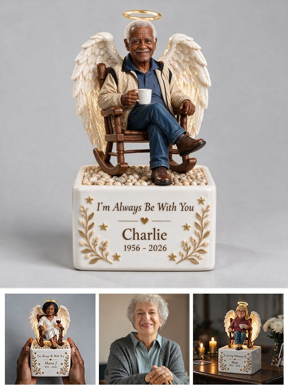 Personalized Memorial Older Black Man Grandpa LED Light Ceramic Pot