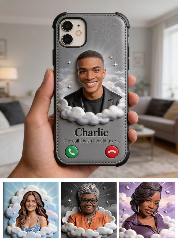 Personalized Black Man Memorial Leather Phone Case Remembrance Keepsake