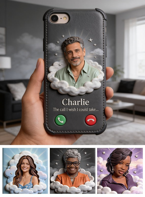 Personalized Middle-Aged Latino Man Memorial Leather Phone Case, Dad Husband Remembrance Gift