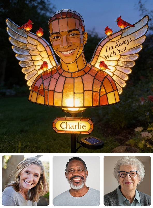Personalized Black Man Memorial Solar Garden Light I'm Always With You Keepsake