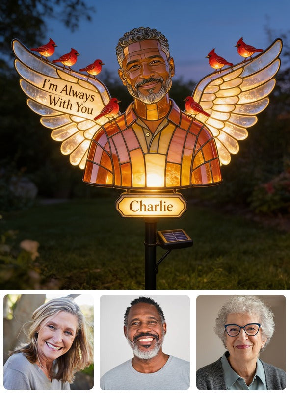 Personalized Middle-Aged Black Man Memorial Garden Solar Light Dad Husband Remembrance Gift