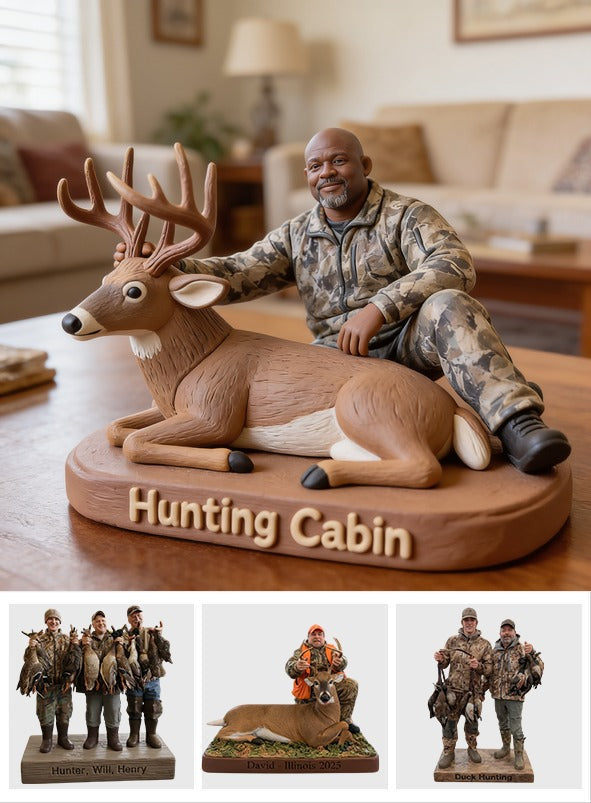 Personalized Middle-Aged Black Hunter with Deer Custom Shaped Acrylic Plaque Hunting Cabin Decor