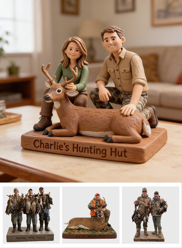 Personalized Middle-Aged Hunting Couple with Deer Custom Shaped Acrylic Plaque Hunting Gift