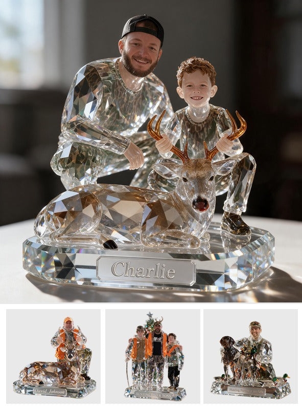 Personalized Hunter and Child with Deer Custom Shaped Acrylic Plaque Hunting Gift