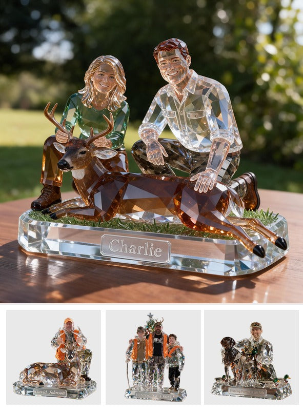 Personalized Middle-Aged Hunting Couple with Deer Custom Shaped Acrylic Plaque Hunting Gift