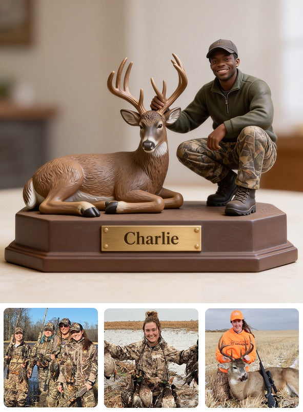 Personalized Black Hunter with Deer Custom Shaped Acrylic Plaque Hunting Gift