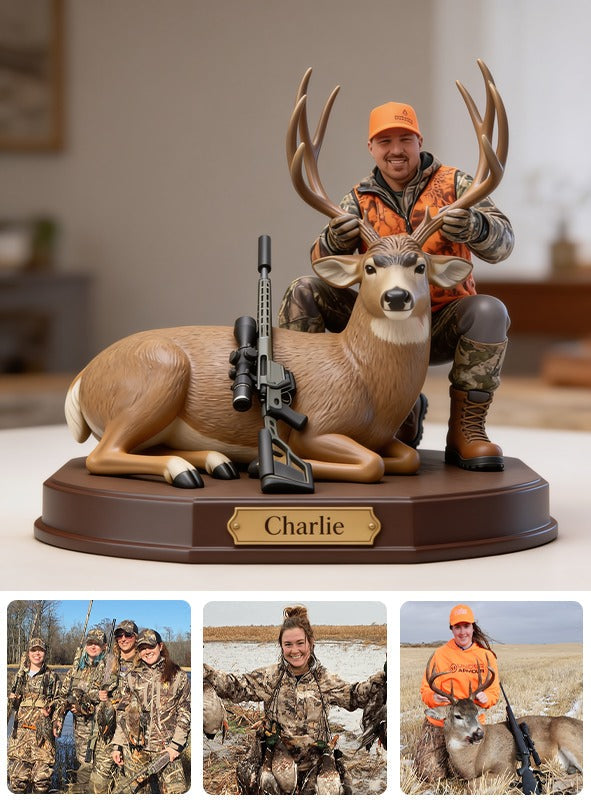 Personalized Middle-Aged Hunter with Deer Custom Shaped Acrylic Plaque Hunting Gift