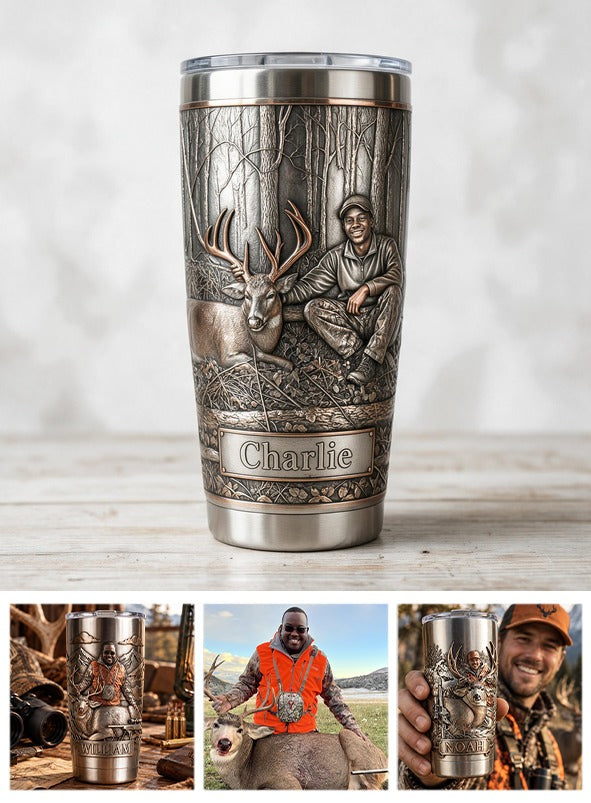 Gobelet Personnalisé Noir Chasseur avec Motif de Cerf
