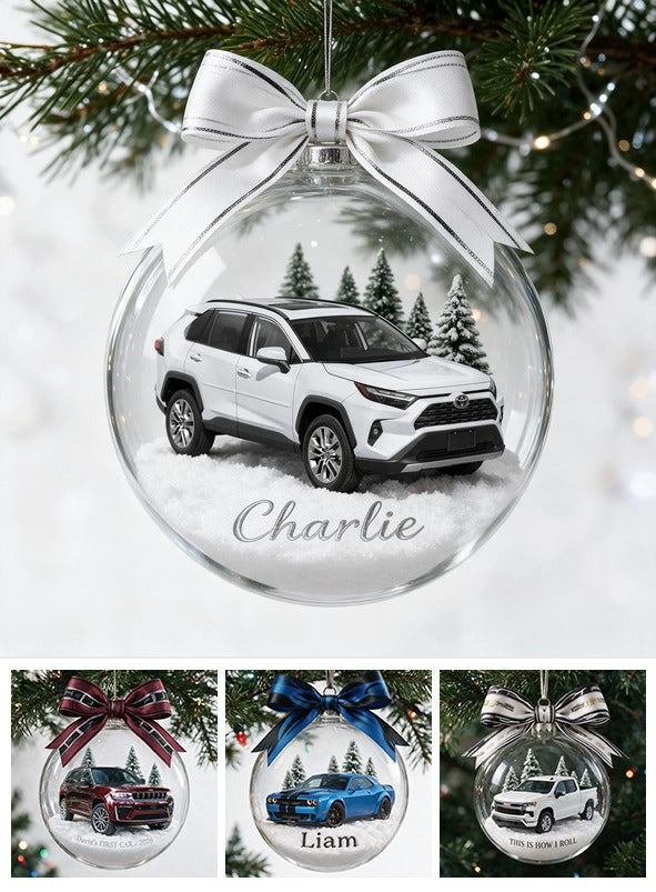 Ornement de Globe de Neige Toyota RAV4 Blanc Personnalisé pour Noël