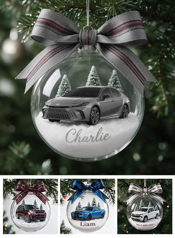 Personalized Christmas Grey Toyota Camry Sedan Snow Globe Ornament Car Lover Gift