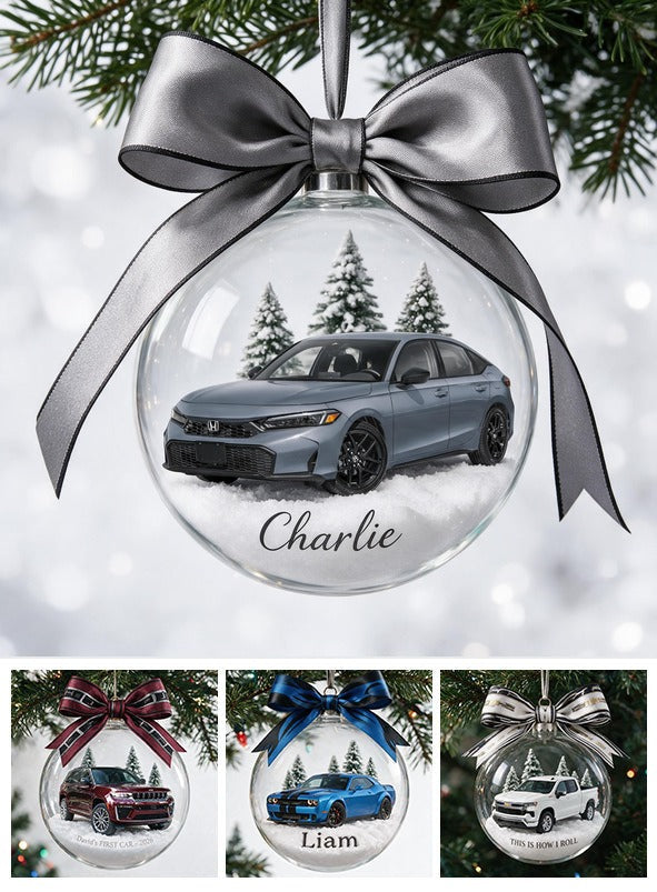 Personalisierte Weihnachts-Grey Honda Civic Schneekugel Ornament Geschenk für Autofans