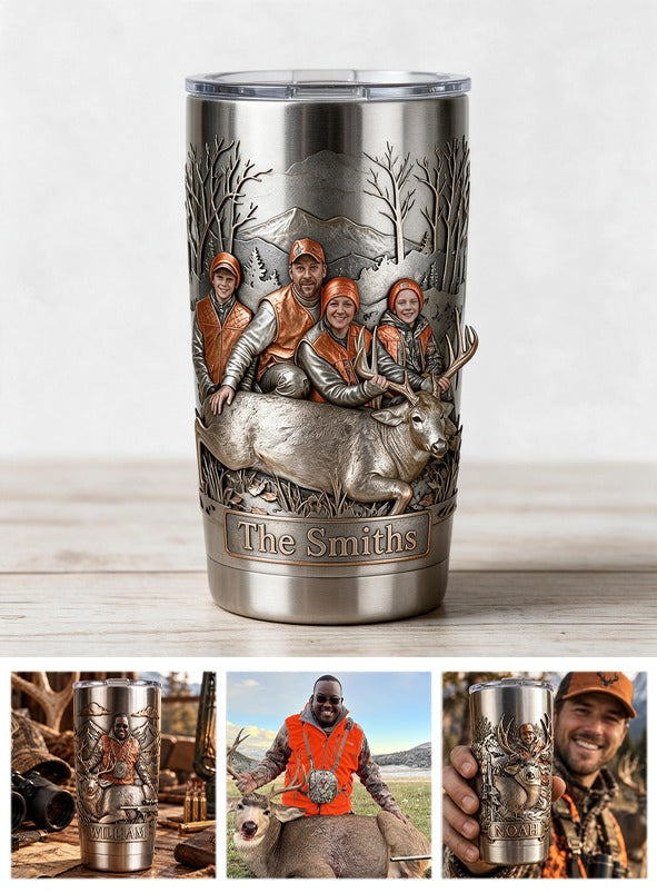 Personalized Custom Photo Hunting Family with Deer Tumbler Hunting Gift