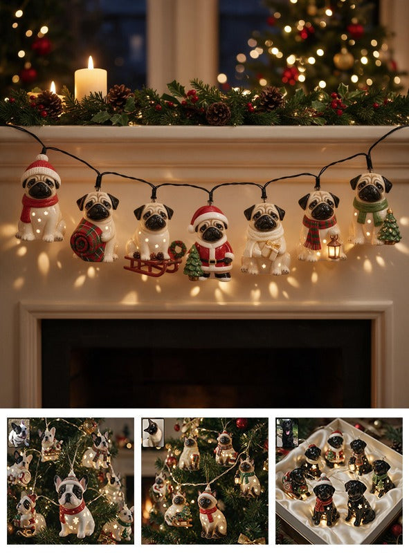 Personalized Custom Photo Christmas Fawn Black Mask Pug String Lights Home Decor