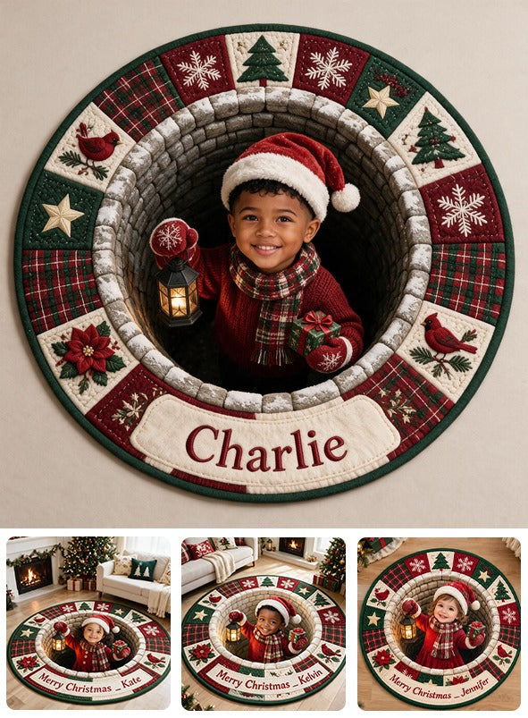 Personalized Christmas Black Little Boy Non-Slip Tufted Rug, Holiday Home Decor