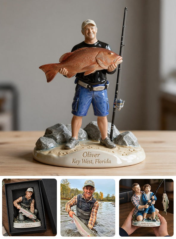Personalized Custom Photo Middle-Aged Fisherman 3D Resin Plaque Fishing Decor Gift