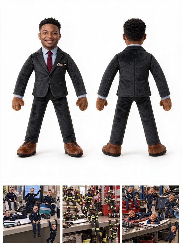 Personalized Black Male Colleague Posable Plush Doll Custom Work Gift
