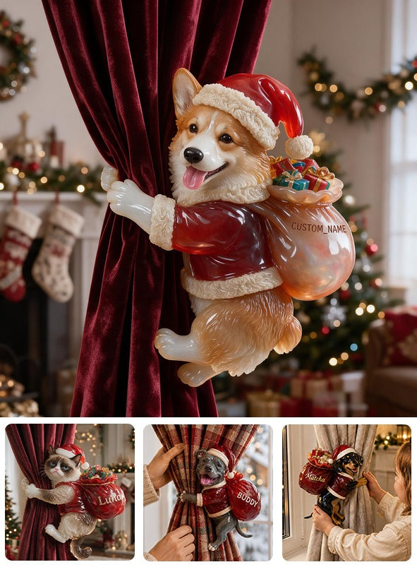 Personalized Custom Photo Christmas Tan and White Pembroke Welsh Corgi Curtain Tieback