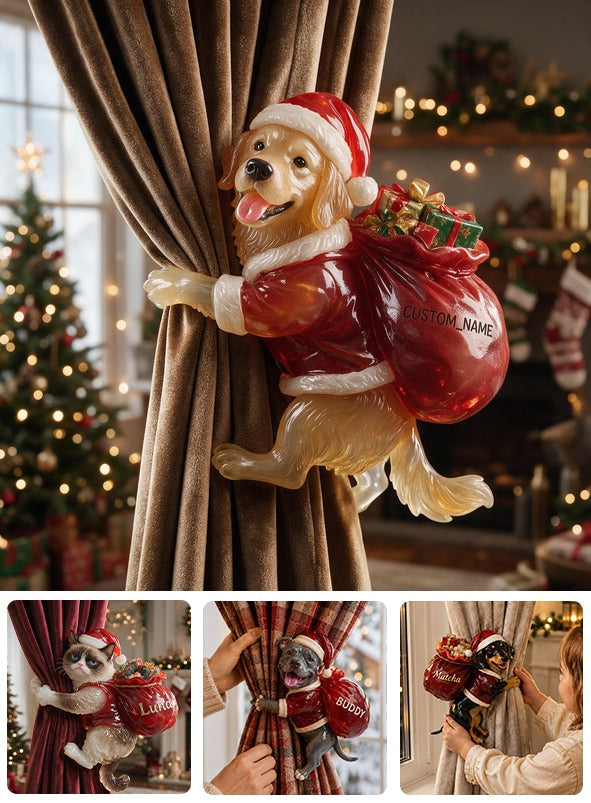 Personalized Custom Photo Christmas Golden Retriever Curtain Tieback Holiday Home Decor