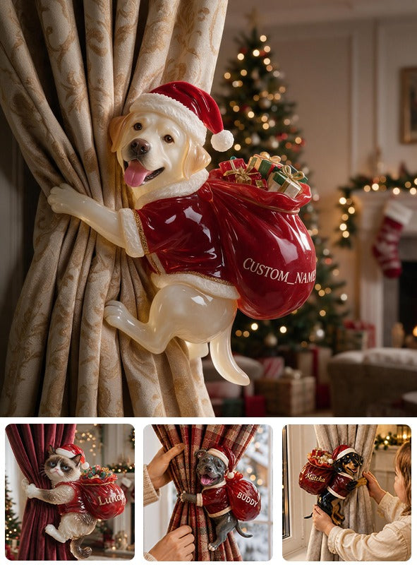 Personalized Custom Photo Christmas Yellow Labrador Retriever Curtain Tieback Holiday Home Decor