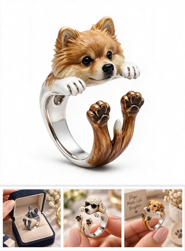 Personalized Fluffy Golden Tan Pomeranian Adjustable Ring Dog Lover Gift