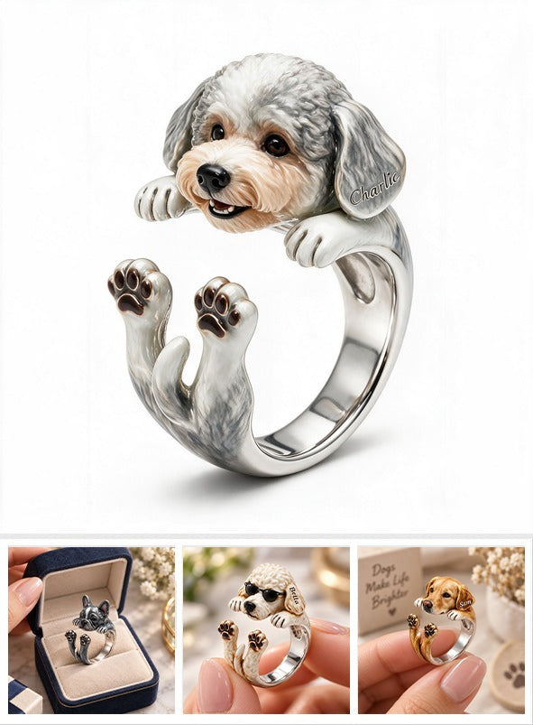 Personalized Curly Coat Poodle Adjustable Shaped Ring Pet Lover Gift
