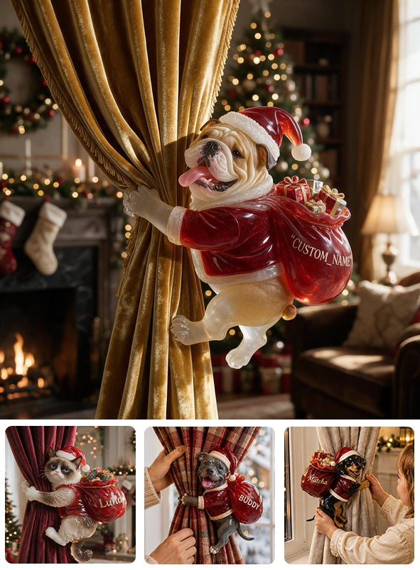 Personalized Custom Photo Christmas Fawn & White Bulldog Curtain Tieback