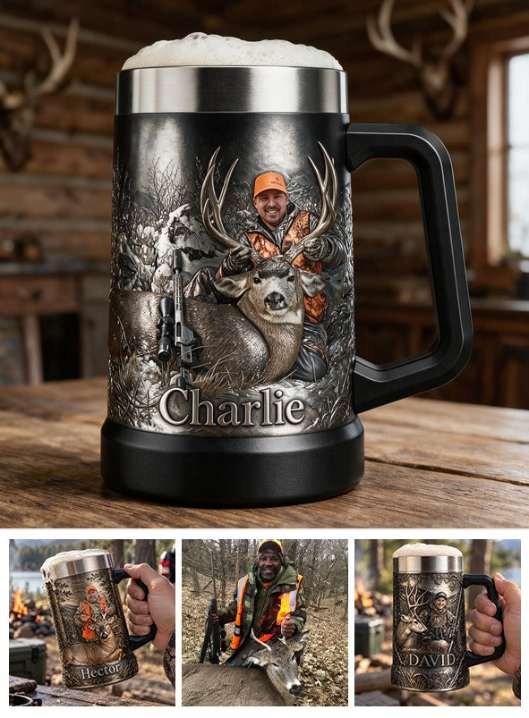 Personalized Middle-Aged Hunter with Deer Beer Stein Hunting Gift