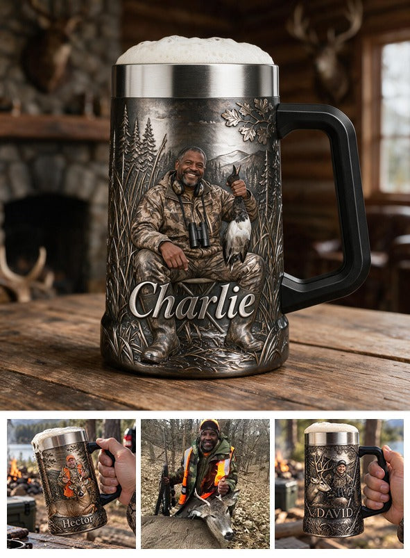 Personalized Middle-Aged Black Duck Hunter Beer Stein Hunting Gift