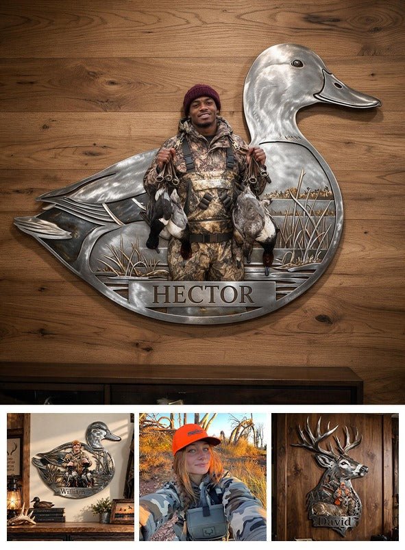Personalized Custom Photo Black Duck Hunter 3D Cut Metal Sign Hunting Wall Decor