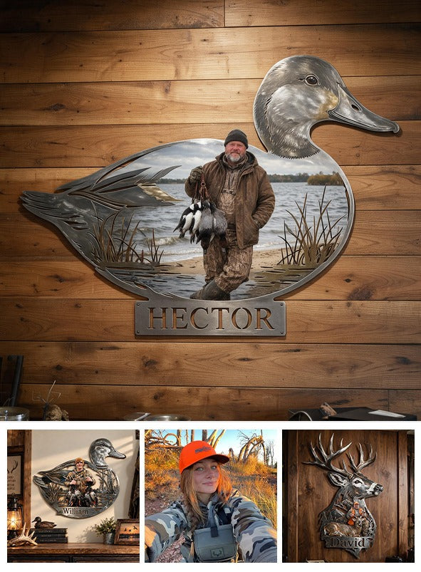 Personalized Custom Photo Middle-Aged Duck Hunter 3D Cut Metal Sign Hunting Wall Decor