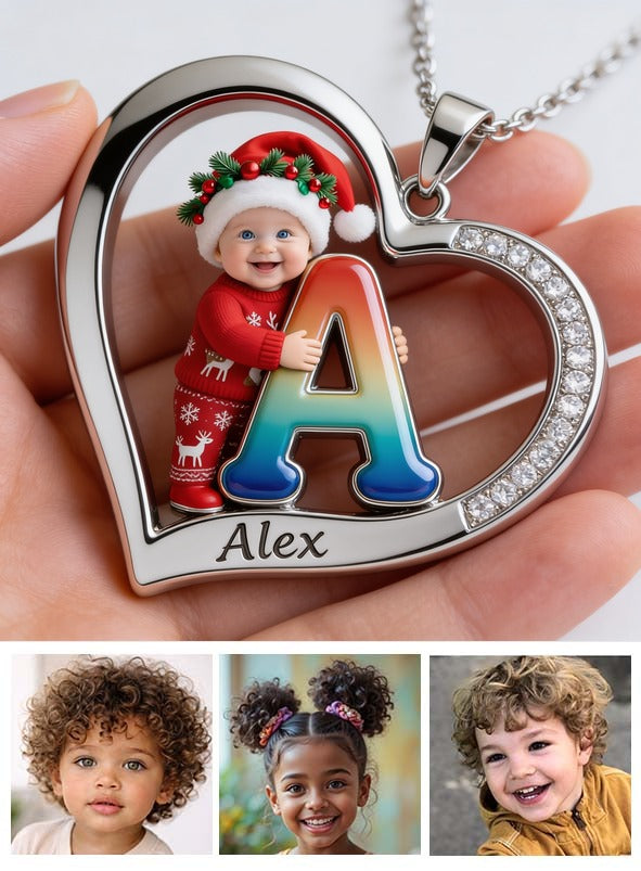 Personalisierte Foto Weihnachts Junge Herz Anhänger Halskette