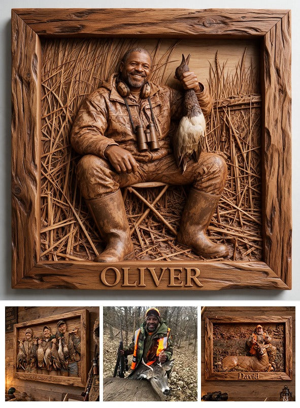 Personalized Custom Photo Middle-Aged Black Duck Hunter Wood Sign Hunting Wall Decor Gift