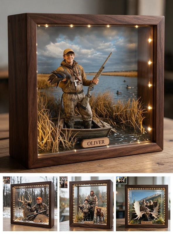 Personalized Custom Photo Duck Hunter Wooden Frame LED Light Hunting Gift